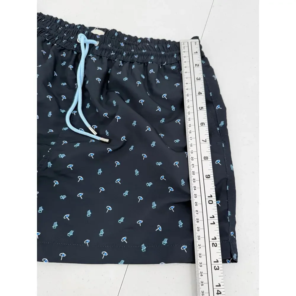 NWT Paul Smith Pool Beach Umbrella Print Navy Swim Trunks Size SMALL